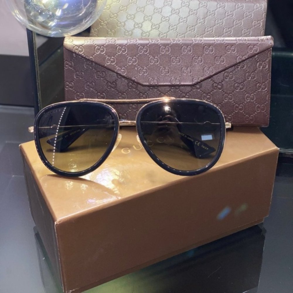 NEW GUCCI Polarized Rimmed Metal Black Sunglasses